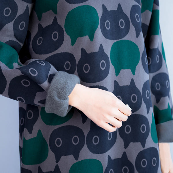 Cat Print Casual Turtleneck Dress