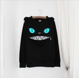 Zipper Smile Mouth Shoulder 3D Ear Cat Jumper Crew-neck Long Sleeve