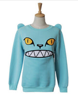 Zipper Smile Mouth Shoulder 3D Ear Cat Jumper Crew-neck Long Sleeve