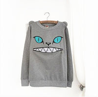 Zipper Smile Mouth Shoulder 3D Ear Cat Jumper Crew-neck Long Sleeve