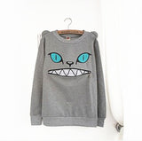 Zipper Smile Mouth Shoulder 3D Ear Cat Jumper Crew-neck Long Sleeve