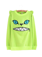 Zipper Smile Mouth Shoulder 3D Ear Cat Jumper Crew-neck Long Sleeve