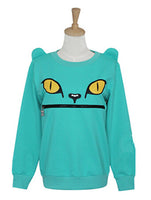 Zipper Smile Mouth Shoulder 3D Ear Cat Jumper Crew-neck Long Sleeve