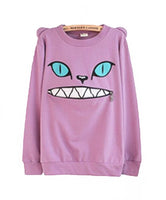 Zipper Smile Mouth Shoulder 3D Ear Cat Jumper Crew-neck Long Sleeve