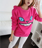 Zipper Smile Mouth Shoulder 3D Ear Cat Jumper Crew-neck Long Sleeve