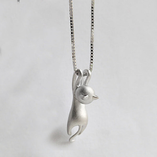 Silver Plated Necklace Tiny Cute Cat Pendant Necklace