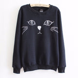 Cat Face Print Tail Hoodies Sweat Shirts