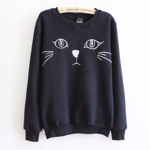 Cat Face Print Tail Hoodies Sweat Shirts