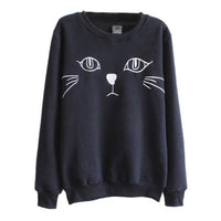 Cat Face Print Tail Hoodies Sweat Shirts