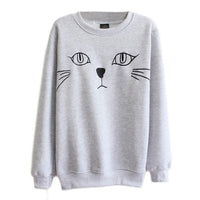 Cat Face Print Tail Hoodies Sweat Shirts