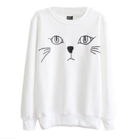 Cat Face Print Tail Hoodies Sweat Shirts