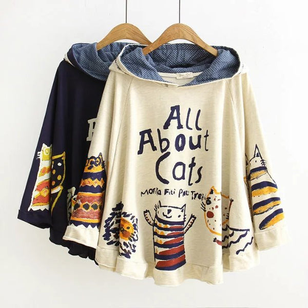 2017 New Autumn And Winter Hoodies Hooded Loose Print Cat